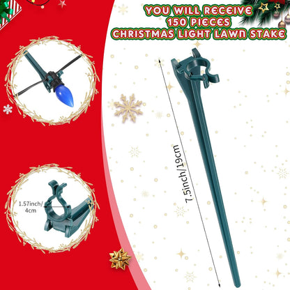 Jetec 150 Pieces Christmas Light Stakes Universal Yard Lawn Holiday 7.5 Inches Light Ground Stakes