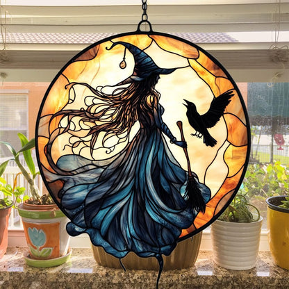 Witch Faux Mosaic Acrylic Suncatcher Stained Glass Effect Window Car Hanging Christmas Ornament