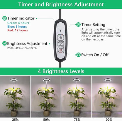 LORDEM Plant Grow Light, Full Spectrum Plant Light for Indoor Plants, Brightness Adjustable LED
