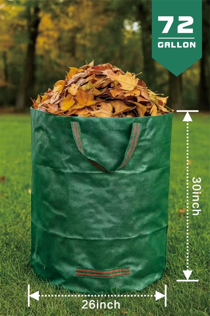 JKKGS Yard Waste Bags (3-Pack, 72 Gallons, H30 x D26 inches), Reusable, Heavy Duty Collapsible