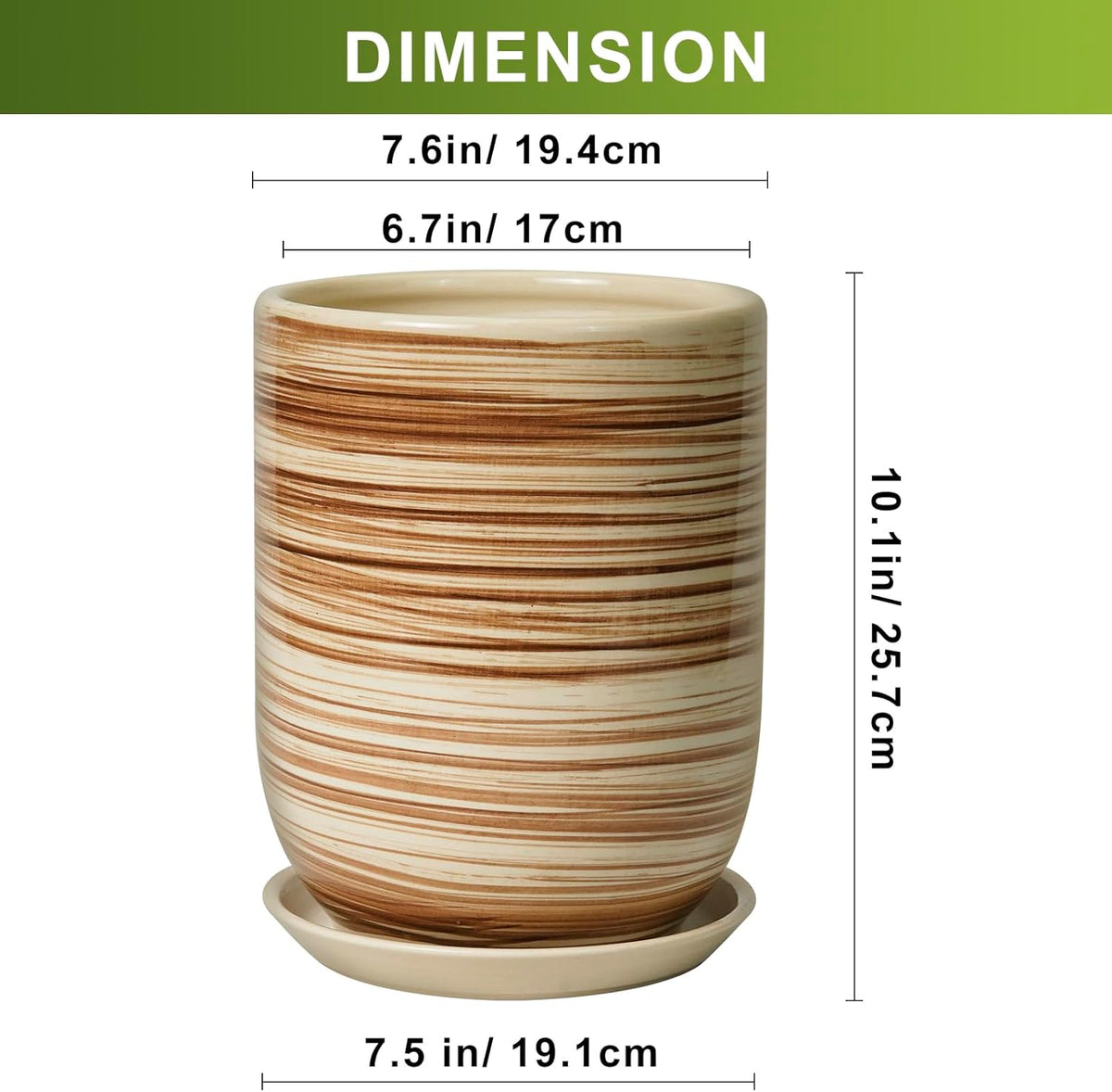 8 Inch Plant Pot, Ceramic Planter for Outdoor Plants, Large Plant Pot Indoor with Drainage Hole and