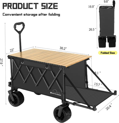 Whitsunday Collapsible Folding Wagon with Table, Heavy Duty Utility Beach Wagons with Opened