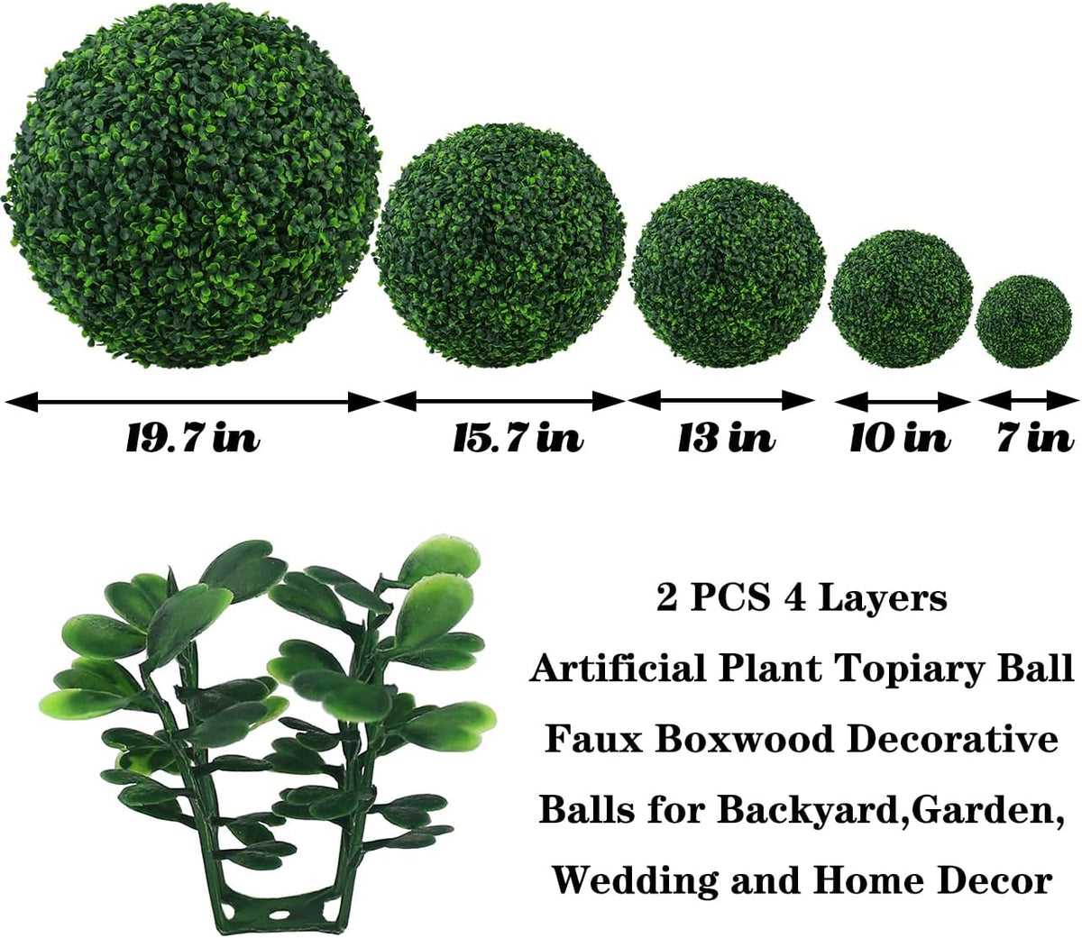 Sunnyglade 2 PCS 13 inch 4 Layers Artificial Plant Topiary Ball Faux Boxwood Decorative Balls for