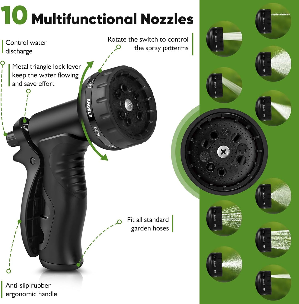 Garden Hose Metal 25FT, Stainless Steel Heavy Duty Water Hose With 10 Function Nozzle, No-Kink