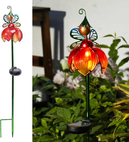 VCUTEKA Solar Garden Lights Metal Flower Decor Colorful Fairy Flowers Solar Pathway Light with LED