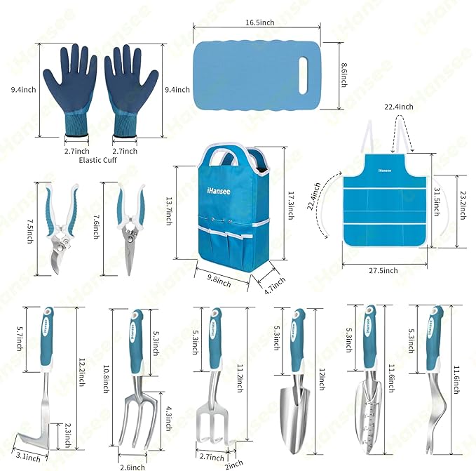 Blue Garden Tool Sets 12-Piece, Aluminum Gardening Hand Tools w/Ergonomic Handle, Garden Supplies