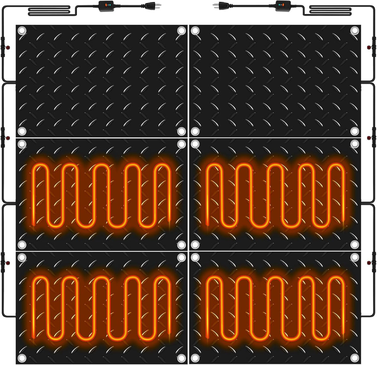 Riakrum 6 Pcs Heated Snow Melting Mats Outdoor, 10 x 15 in Winter Anti-Slip Heated Rubber Mat for