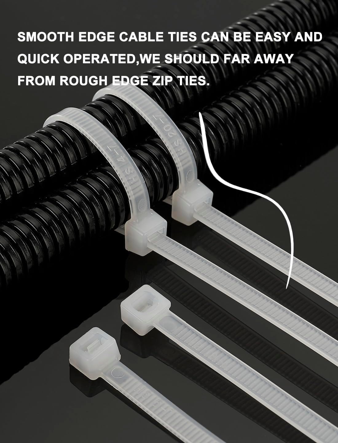 HS 24 Inch Zip Ties Black 200 Pounds Wide Straps (Case of 500 Pack) Nylon PA66 UV Resistant Extra