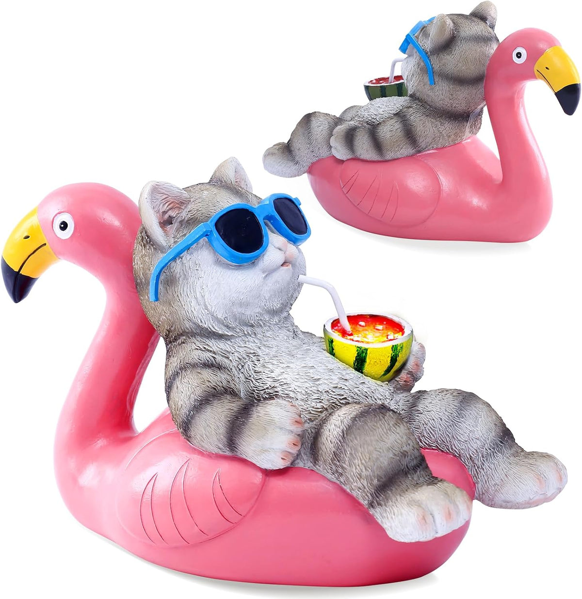 Nacome Cat Lying Flamingo for Garden Statue: Solar Outdoor Decor Figurine for Clearance Outside