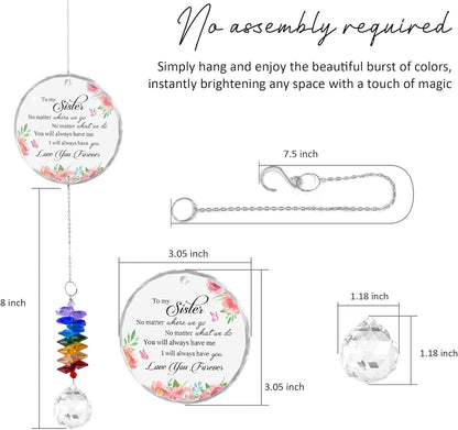 Glass Ornament Suncatcher - to My Sister Love You Forever - Christmas Birthday Gift for Sister