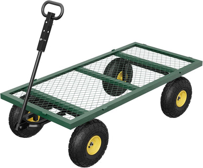 900 LBS Garden Cart on Wheels with Adjustable Handles, Heavy Duty Steel Garden Wagon with Removable