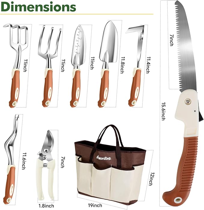 MelonArt Garden Tool Set,10 Pcs Heavy Duty Gardening Hand Tool Kit for Women Aluminum with Non Slip