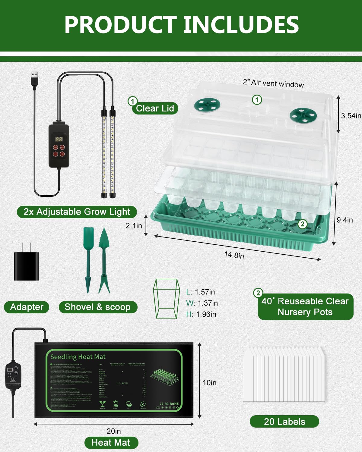 joyhalo 40 Cell Seed Starter Kit with Grow Light and Heating Mat