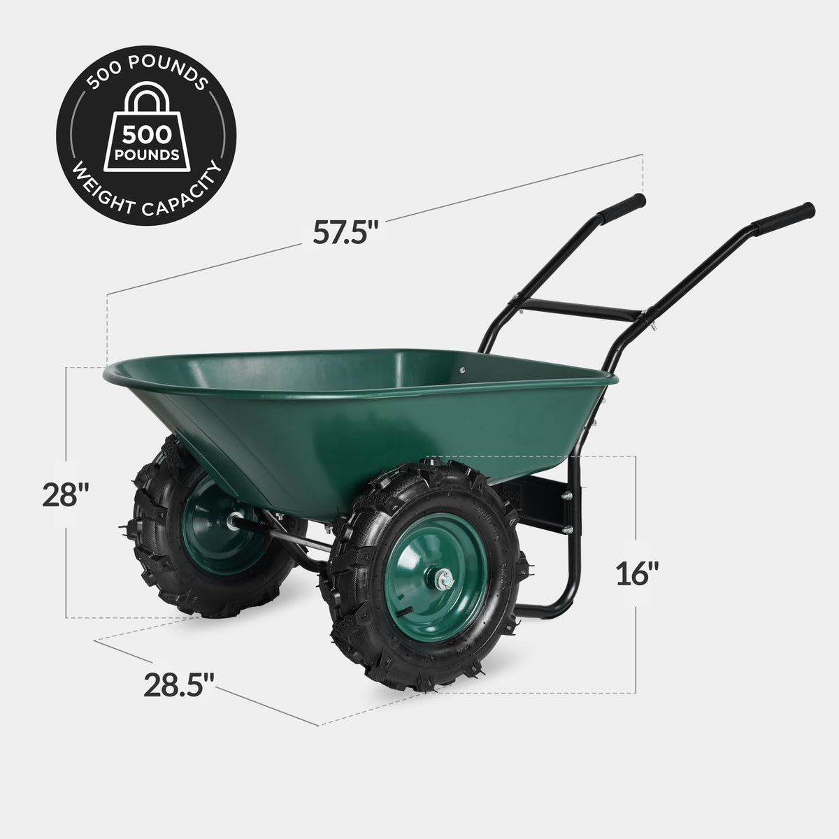 Best Choice Products Dual-Wheel Wheelbarrow Garden Cart - 500 lb Capacity, Extra-Large Wheels