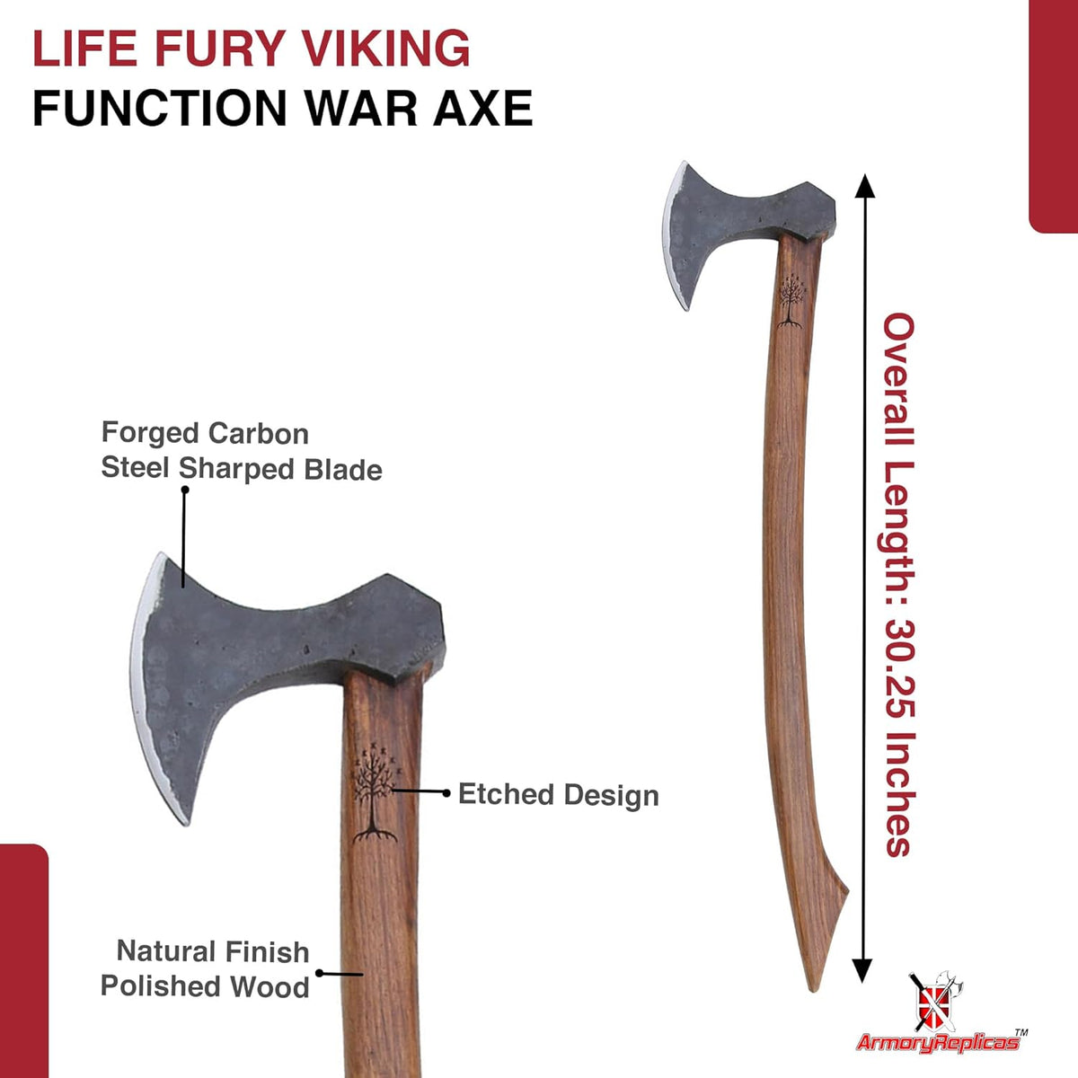 Armory Replicas - Functional Viking Two-Handed Battle Axe - Tempered High Carbon Steel Blackened