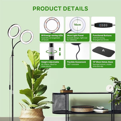 Dual Head Grow Light for Indoor Plants,Full Spectrum LED Halo Plant Lights with Stand, Floor