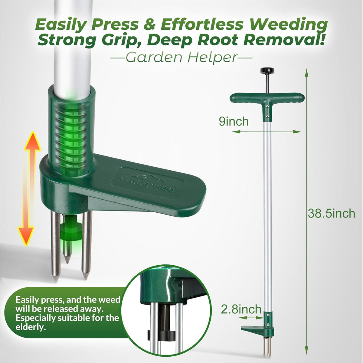 Walensee Weed Puller, Stand Up Weeder Hand Tool, Long Handle Garden Weeding Tool with 3 Claws, Hand