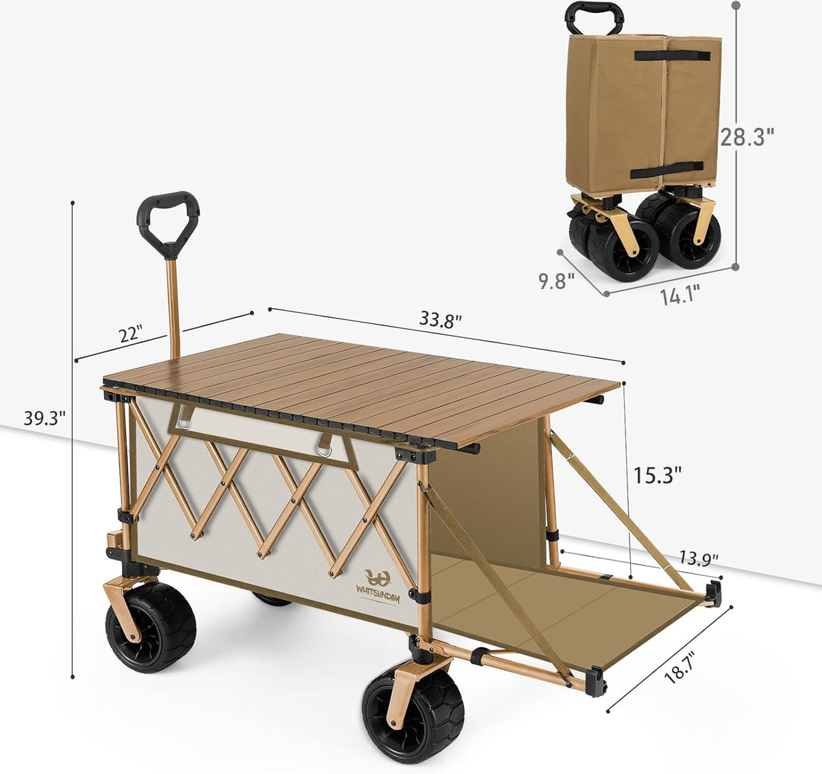 Whitsunday Collapsible Folding Wagon with Table,Heavy Duty Utility Beach Wagons with Opened