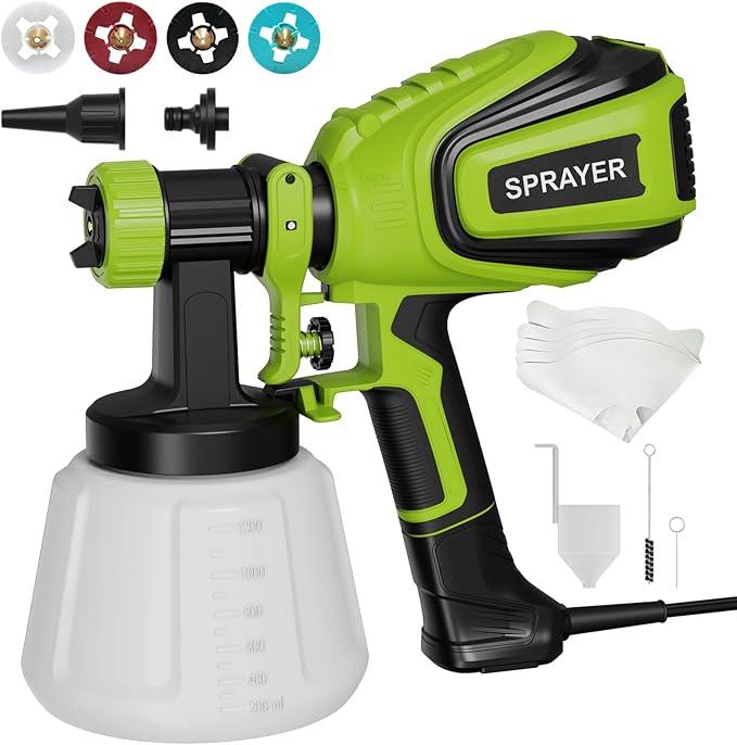 Paint Sprayer 700W, Electric HVLP Paint Spray Gun, with 4 Nozzles and 3 Patterns Cleaning & Blowing