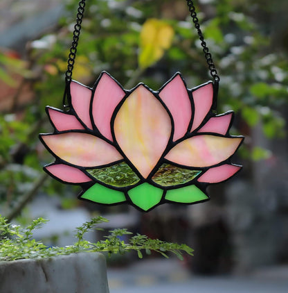Lotus Flower Decor Stained Glass Window Hangings,Sun Catcher Gift for Mom Lotus Flower Decoration