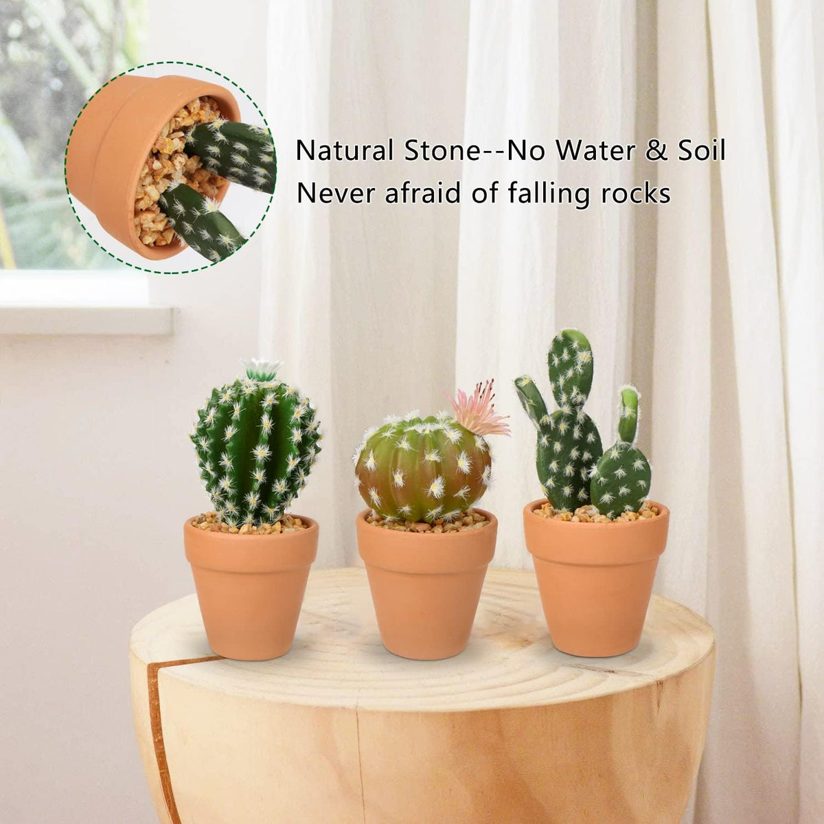 Oairse Mini Artificial Cactus Plants in Terracotta Pots 4 Pcs Potted Faux Succulents in Pots Fake