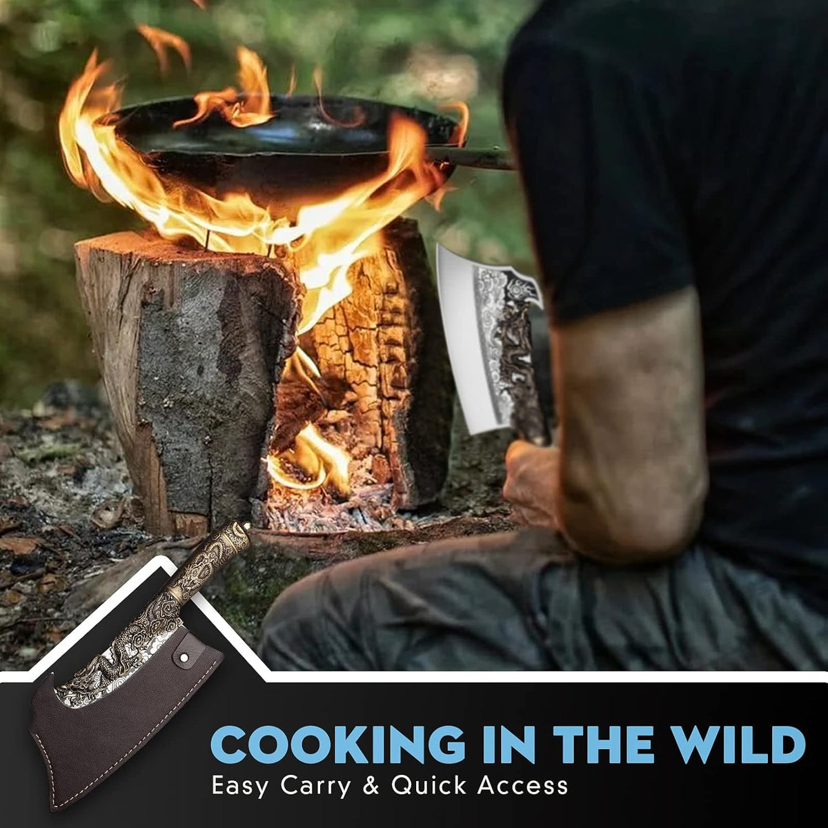 ROCOCO 2lb Dragon Butcher Knife Heavey Duty Cleaver Knife for Meat Bone Cutting 9.5" Cool Big