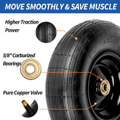 4.00-6 Tire and Wheel, 13" Wheelbarrow Pneumatic Tire, 5/8" & 3/4" Bearings, 1.75-6" Centered