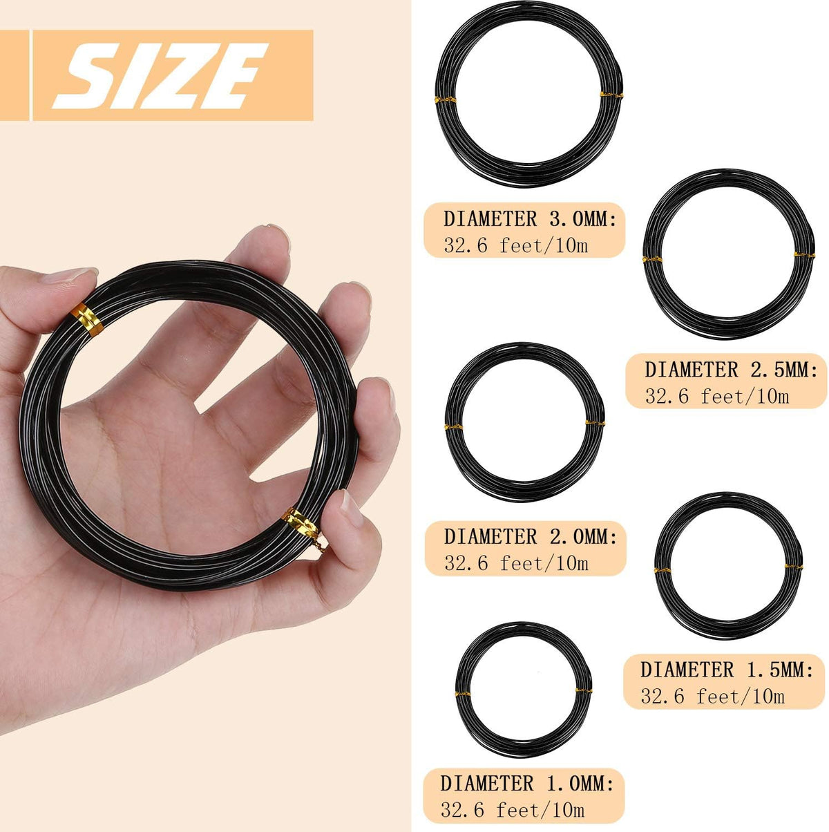 10 Rolls Bonsai Wires Anodized Aluminum Bonsai Training Wire in 5 Sizes - 1.0 mm, 1.5 mm, 2.0 mm