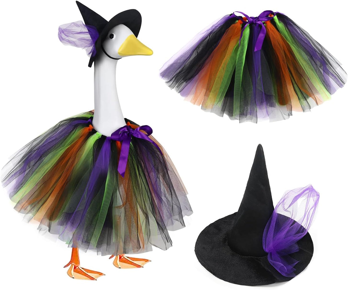 Halloween Witch Porch Goose Outfits Tutu Dress Costume Clothes, for 23" 17" Outdoor Patio Yard Lawn
