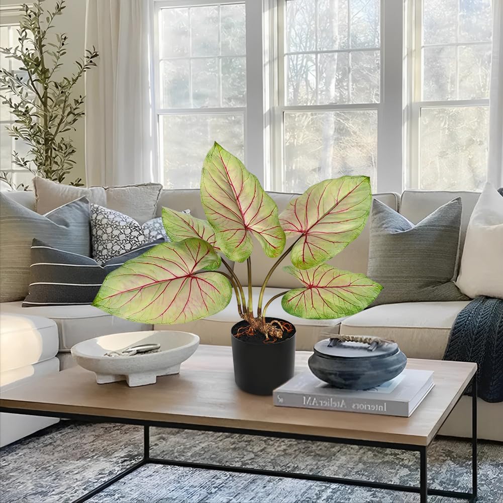 Briful 22'' Tall Fake Plants Artificial Caladium Plants in Black Pot Realistic Potted Faux Plant