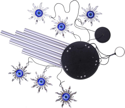 Blue Evil Eye Sun Wind Chimes Outdoor Decor, Mobile Sun Evil Eye Windcatcher, Evil Eye Sun Wind