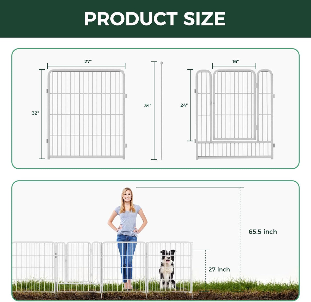 FXW Garden Fence Outdoor for The Yard – 32in(H) x 18.2ft(L) Heavy Duty Metal Animal Barrier for Dog