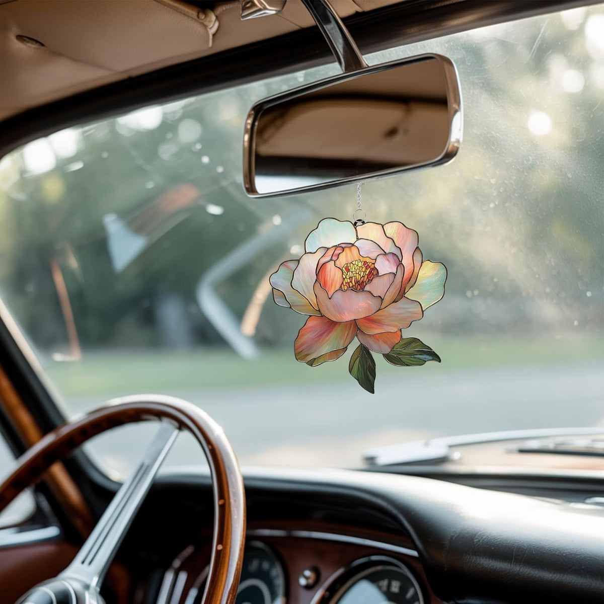 Light Pink Peony Flower Acrylic Suncatcher Stained Glass Effect Window Car Hanging Christmas