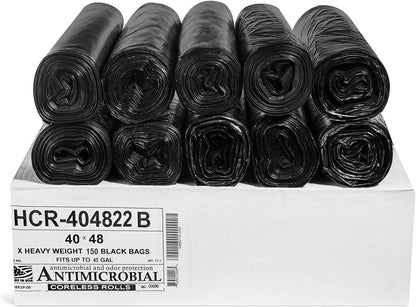 Aluf Plastics High Density Trash Bags, 45 Gallon, 150 Count, 22 Micron (eq), 40" x 48", Black, for