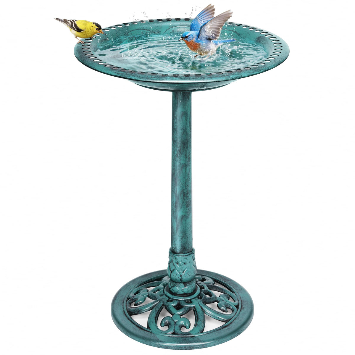 VIVOHOME Bird Bath for Outside, Polyresin Pedestal Birdbath, Green