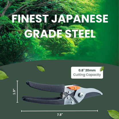 Saboten 7.9-Inch Bypass Pruning Shears, Fluorine-Coated High-Carbon Steel Blade, Ergonomic Non-Slip
