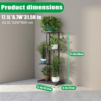 LINZINAR 4 Tier Plant Stand Indoor Outdoor Metal Flower Pot Display Shelf