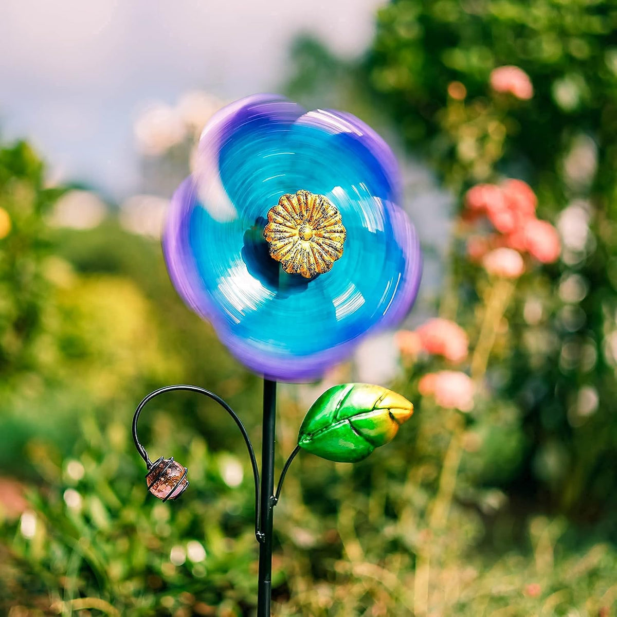 Viveta Wind Spinner with Metal Stake, 28.7 inches Outdoor Garden Pinwheels Spinners Blue Flower