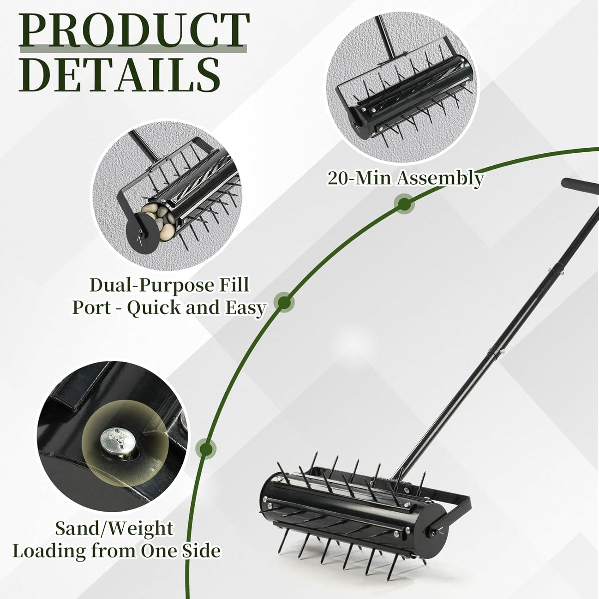 VINGLI Rolling Lawn Aerator with T-Shaped Handle, 17 inch Manual Aerator Tool, Lawn Aerator Spike