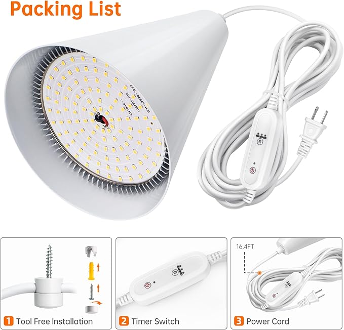Bstrip Hanging Grow Light, 25W Full Spectrum Plant Lights for Indoor Plants, 16.4FT Power Cord