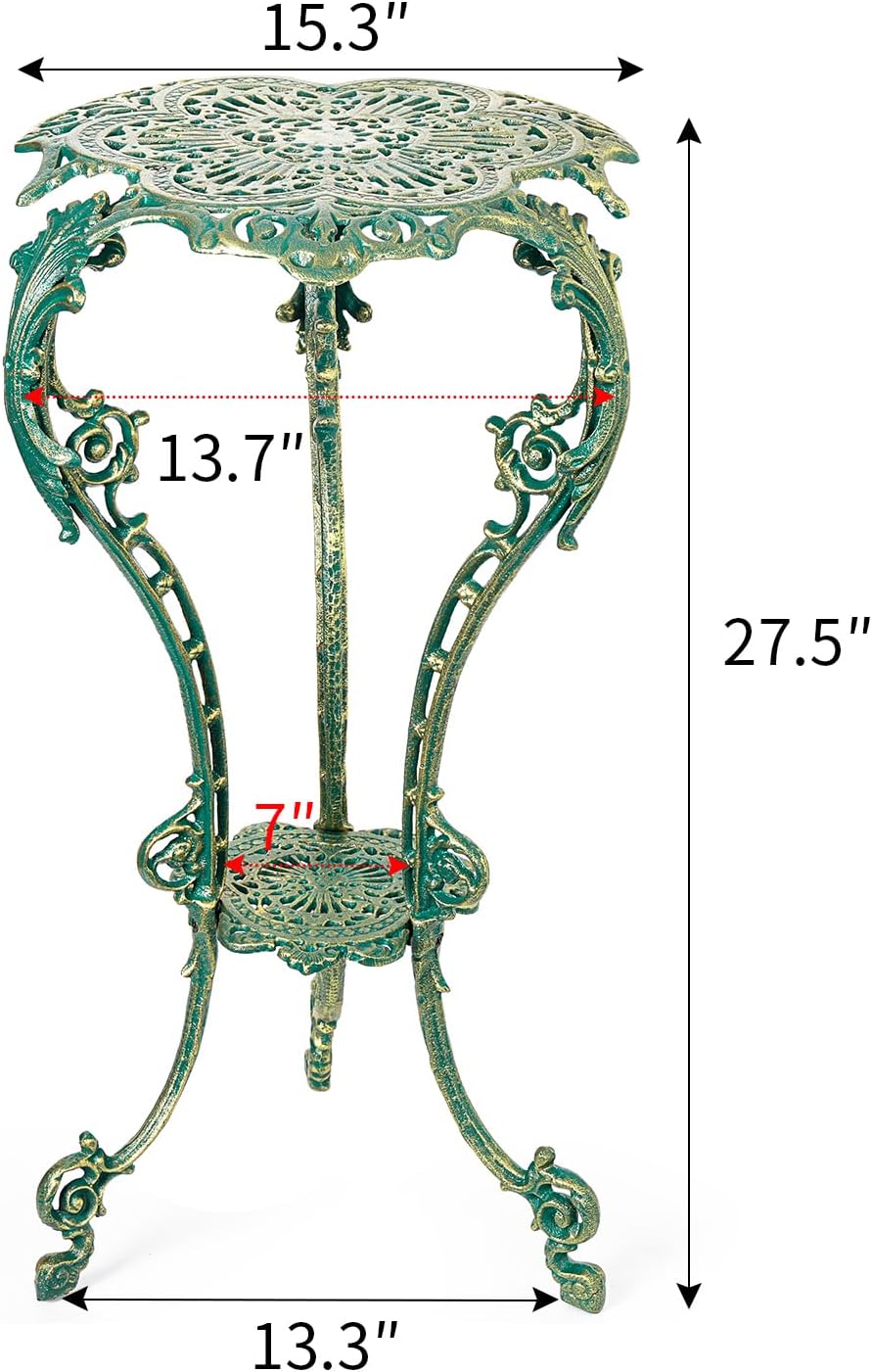 Sungmor Vintage Cast Iron Plant Stand - Ornate Green Pedestal Table for Indoor Outdoor Garden