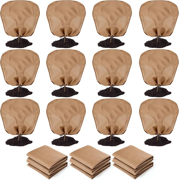 12 Pcs Winter Plant Covers Freeze Protection Reusable Plant Protector Bag with Drawstring Warm