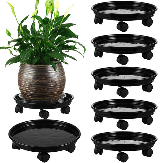 6 Packs Plant Caddy with Wheels 11.8" Plastic Rolling Plant Dolly Coasters Heavy-Duty Wheeled