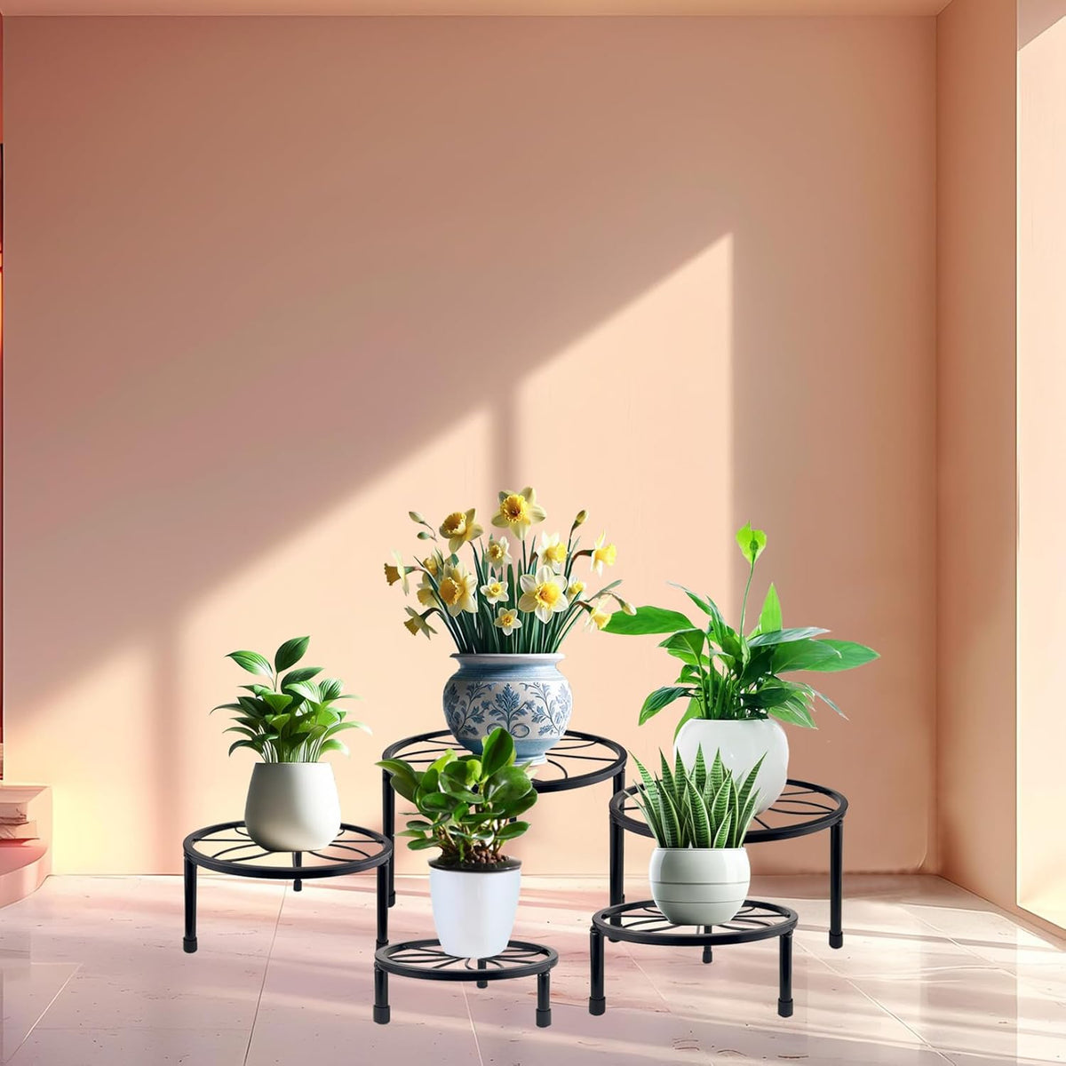 5 Packs Metal Plant Stand Indoor, Outdoor Black Plant Stand for Multiple Plant, Rustproof Iron