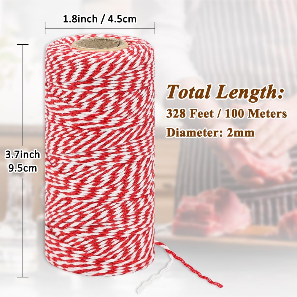 Tenn Well Butchers Twine, 328 Feet 2mm Food Safe Cooking Twine, Red and White Kitchen String for