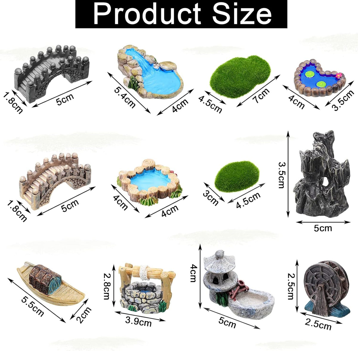 Jetec 12 Pcs Garden Accessories Miniature Bridge Mini Lighthouse Water Well Bridge Figurines Pond