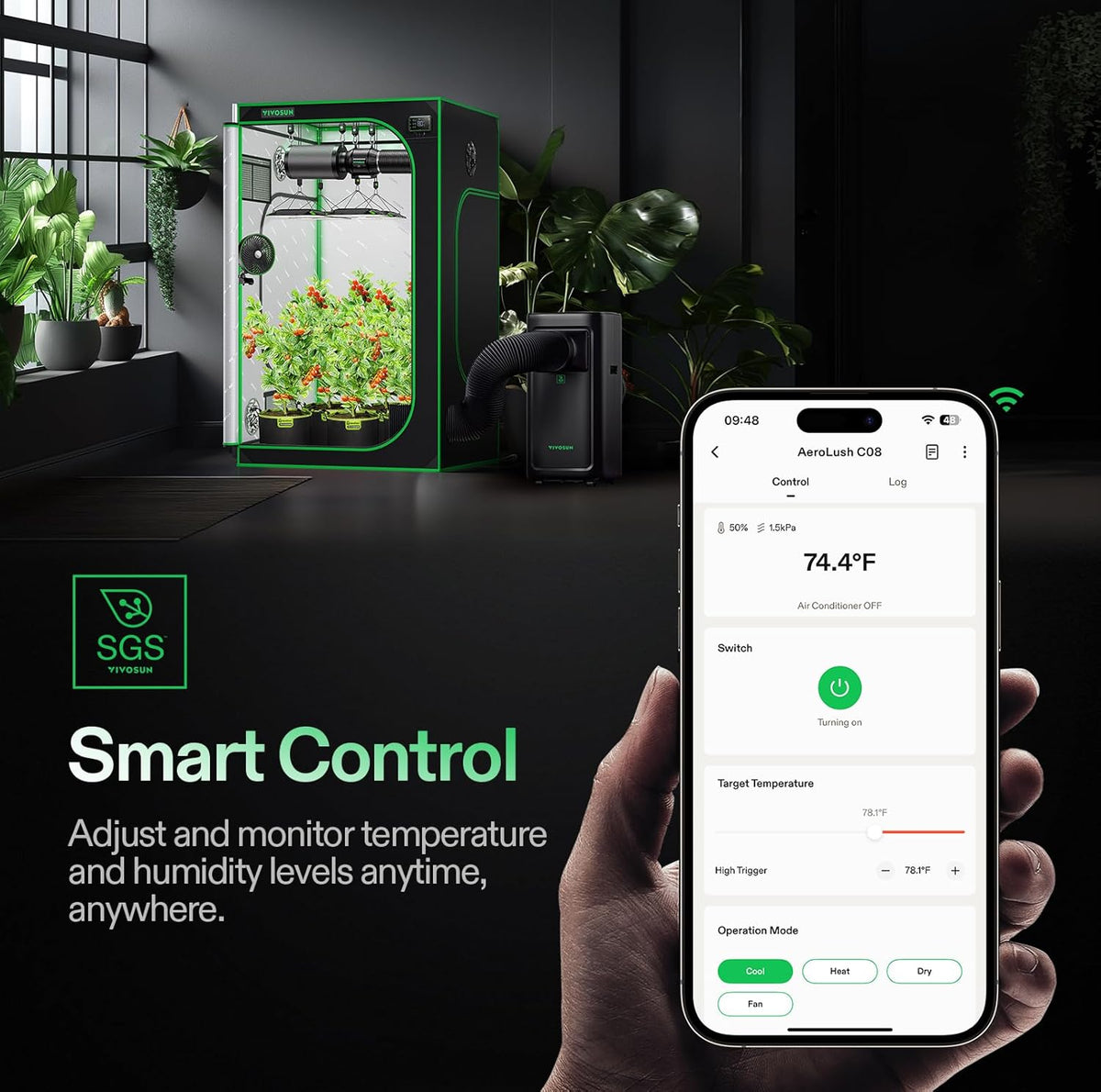 VIVOSUN AeroLush C08 Smart Air Conditioner, 8000BTU, 4-in-1 Function, with Temperature & Humidity