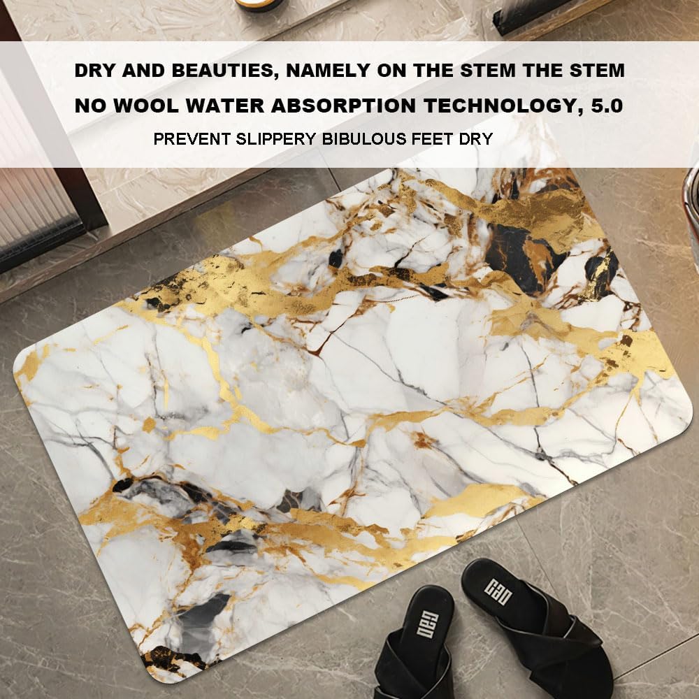 Bath Mat-Bathroom Rug，Abstract Marble Gold-Absorbent Non Slip Quick Dry Stain Resistant Easy to