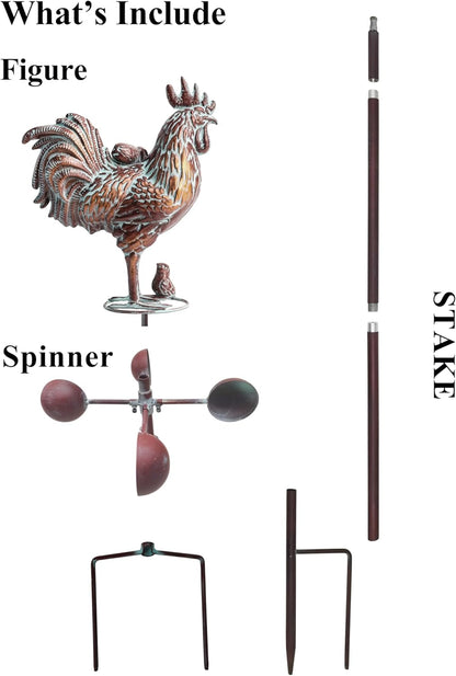 Metal Rooster with Chicks Garden Spinner,79" Large Metal Kinetic Wind Spinner for Outdoor Garden