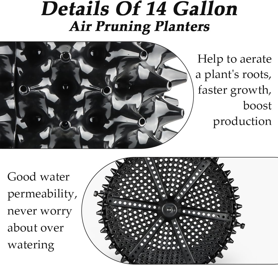 14 Gallon Air Pruning Planters, Plastic Pots for Plants, Large Plant Pots, Fruit Vegetable Garden